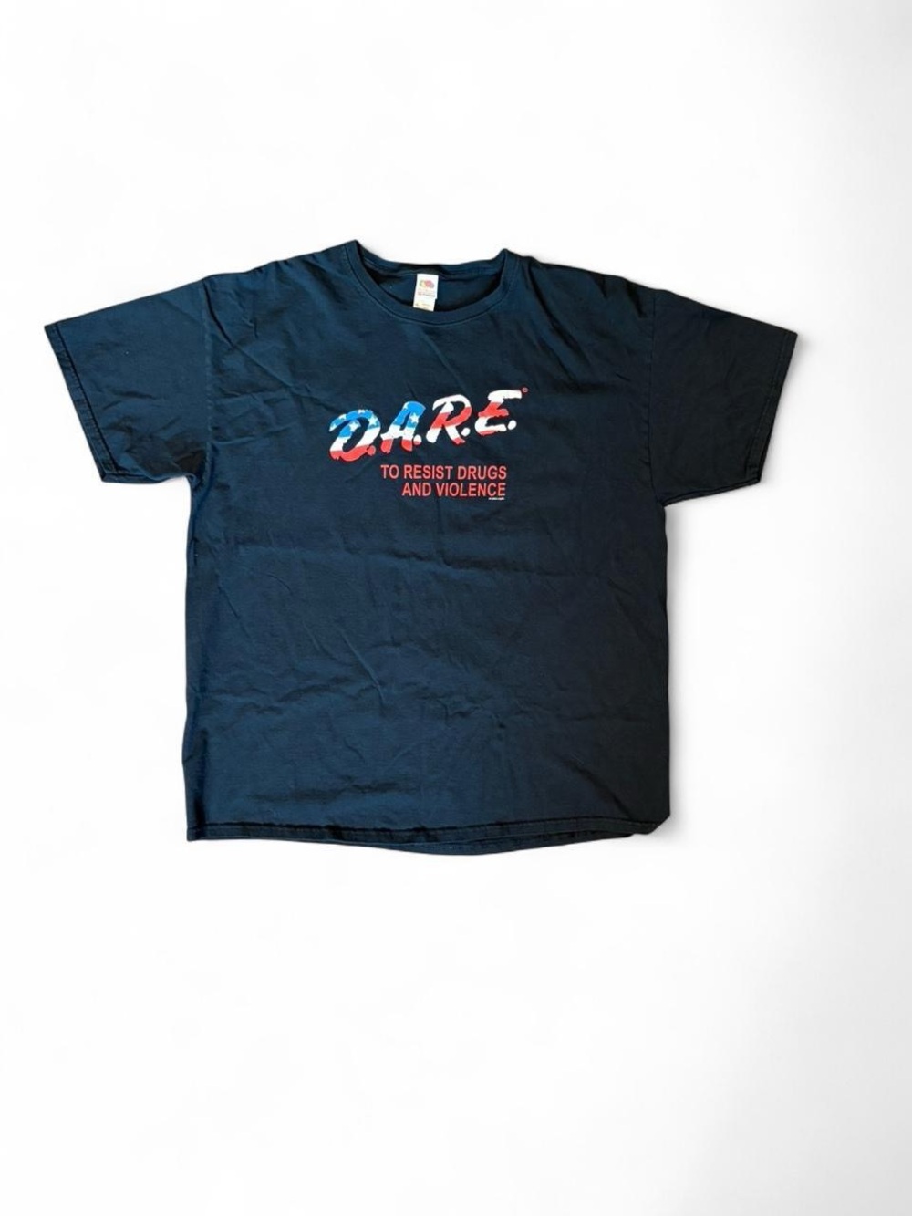 Vintage DARE Unisex Short Sleeve Tee in Navy with Patriotic Logo, Size XL